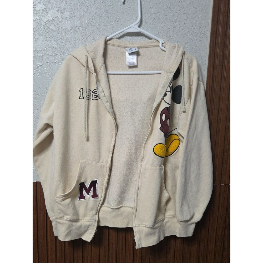 Cream Mickey Mouse Zip-Up Hoodie Unisex Kids Medium Size